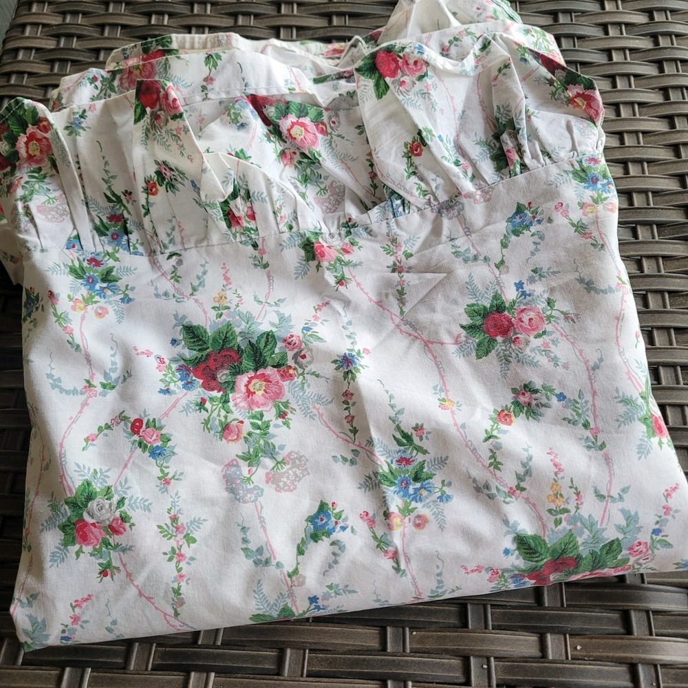 Vintage Ralph Lauren Blaine TWIN Ruffled Flat Sheet White Floral 100% Cotton